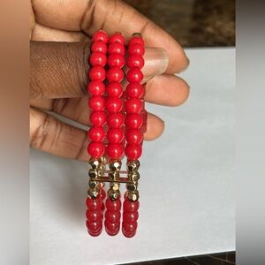 Coral Colored Stretchy Bead Bracelet